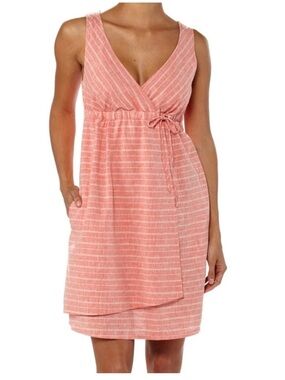 Patagonia Island Hemp Crossover Dress in Chambray Stripe/Catalan Coral Orange 6